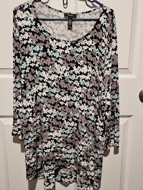 Alfani Floral Scoop Neck Tunic — Black, Gray & Light Blue